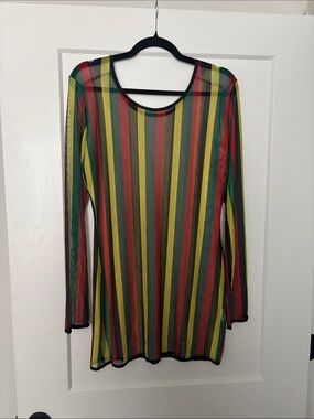 Colorful Vertical Stripe Long Sleeve Swimsuit Coverup.